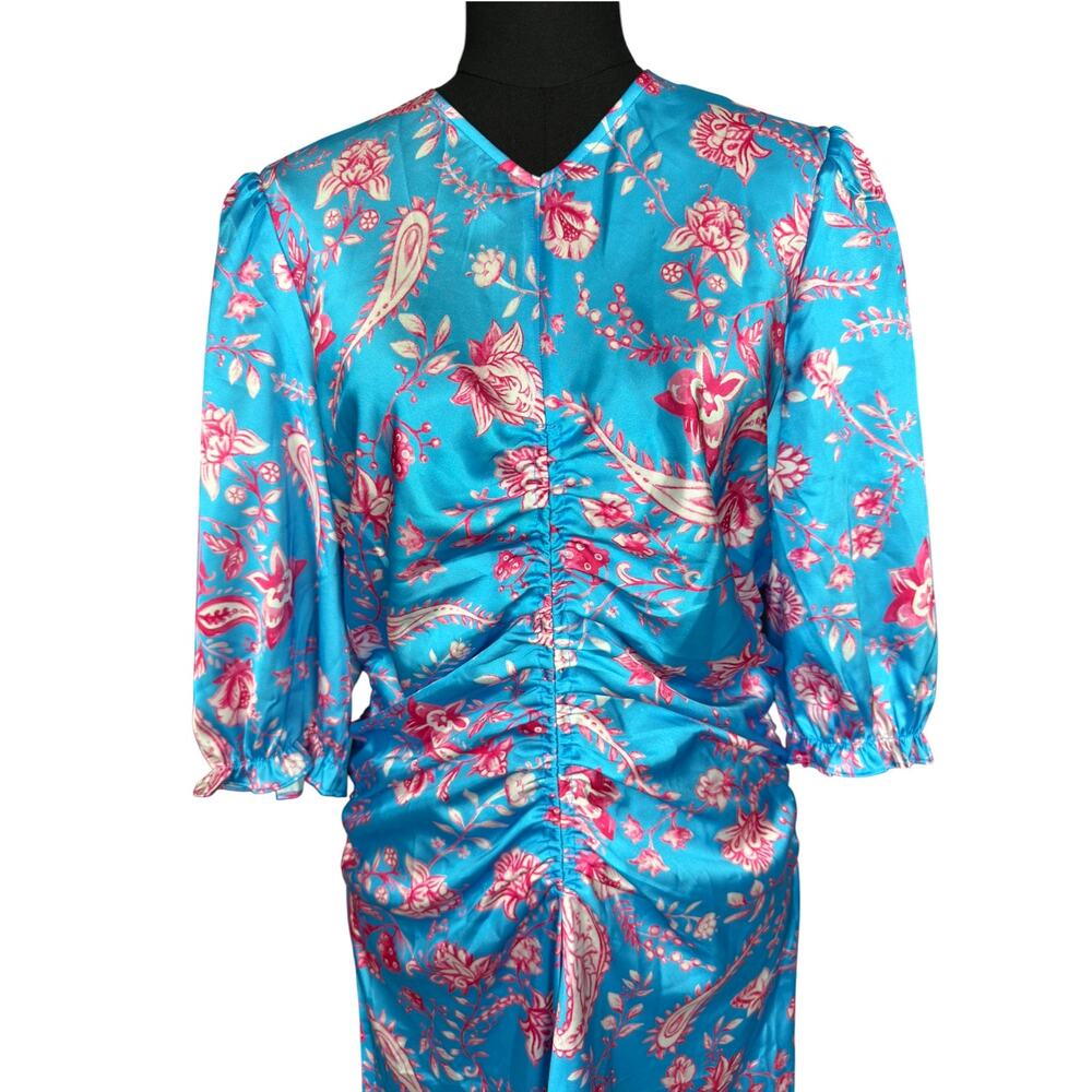 Yakira Bella Audrey Dress XL Blue Pink Paisley Floral Maxi Ruched NWT $138